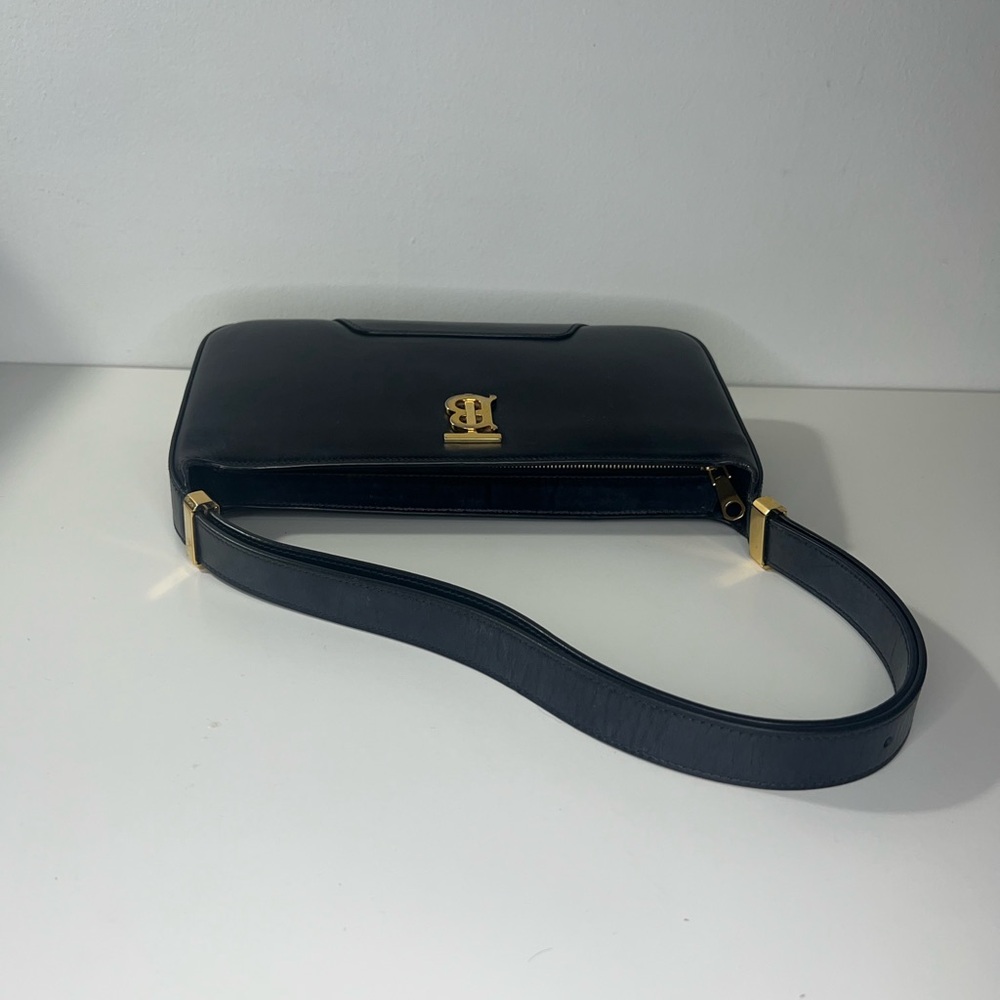 Burberry Black Leather TB Monogram Shoulder Bag Purse - Picture 11 of 14
